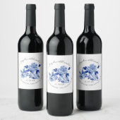 フローラの珍しい鳥の葉の青い白結婚い ワインラベル (ボトル)