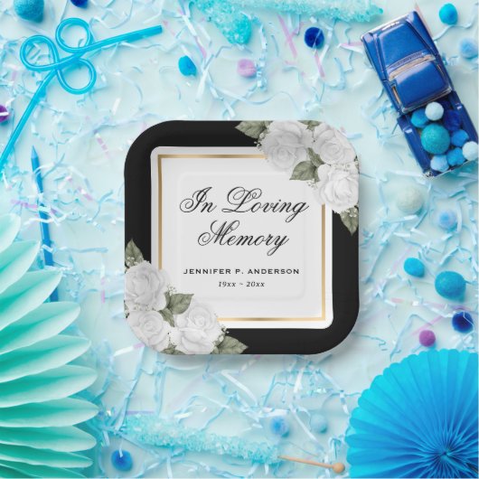 フローラの白い黒の金ゴールドを愛の記憶に ペーパープレート (パーティー)