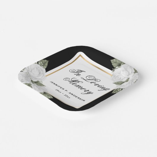 フローラの白い黒の金ゴールドを愛の記憶に ペーパープレート (傾斜あり)