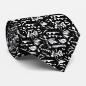 フローラの白の黒い背景のテクスチャアートパターン ネクタイ (ロール)