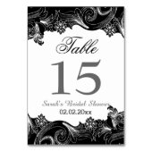 フローラの白黒パーソナライズされたの表 テーブルナンバー (裏面)