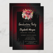 フローラの目盛りキャップ、黒いドリップダークレッド 招待状 (正面/裏面)