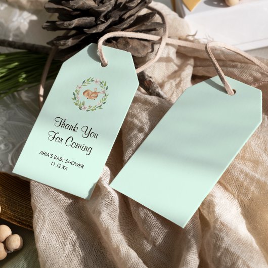フローラの眠る鹿の緑の赤ちゃんシャワーの好意 ギフトタグ