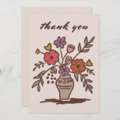 フローラの素朴お洒落花瓶の色のスケッチ サンキューカード (正面/裏面)