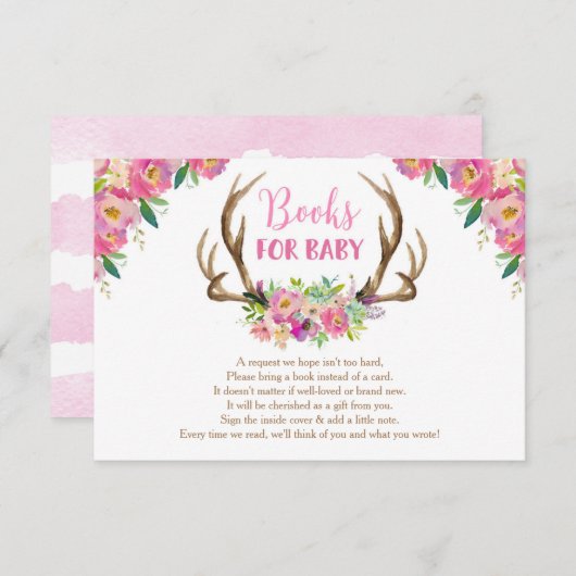 フローラの素朴なアンティーラーの女の子の本の赤ちゃんシャワー エンクロージャーカード (正面/裏面)