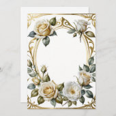 フローラの結婚フレームはロマンチックで金ゴールド 招待状 (正面/裏面)