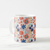 フローラの継ぎ目のないパターンを白にします。抽象芸術 コーヒーマグカップ (正面左)