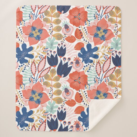 フローラの継ぎ目のないパターンを白にします。抽象芸術 シェルパブランケット (正面)