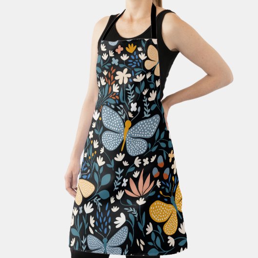 フローラの継ぎ目のない文様,手描き エプロン (インサイチュ)