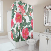 フローラの継ぎ目のない模様、赤い椿の花 シャワーカーテン (インサイチュ)