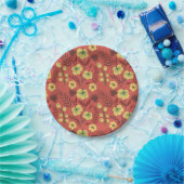 フローラの継ぎ目のない花黄色と赤 ペーパープレート (パーティー)