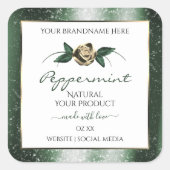 フローラの緑と金ゴールドフレームの白い製品ラベル スクエアシール (正面)