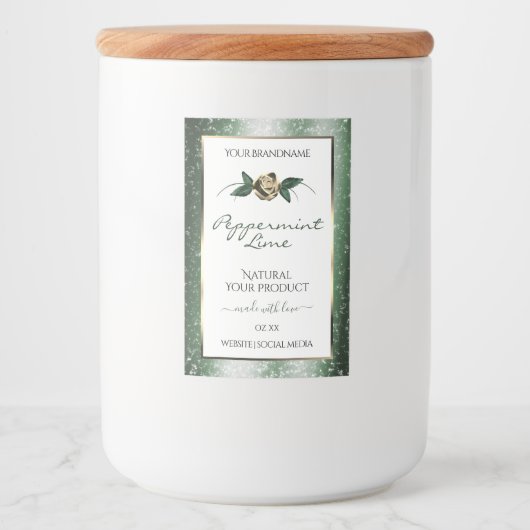 フローラの緑と金ゴールドフレームの白い製品ラベル フードラベル (正面)