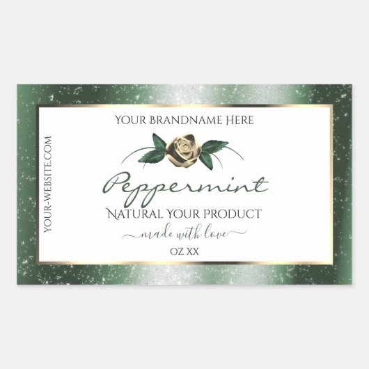 フローラの緑と金ゴールドフレームの白い製品ラベル 長方形シール (正面)