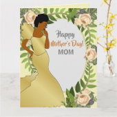 フローラの緑のアフリカ系アメリカ人マザーズデイ カード (黄色い花)