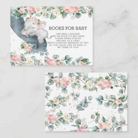 フローラの緑のベビー象が代わりに本を持ってくる エンクロージャーカード (正面/裏面)