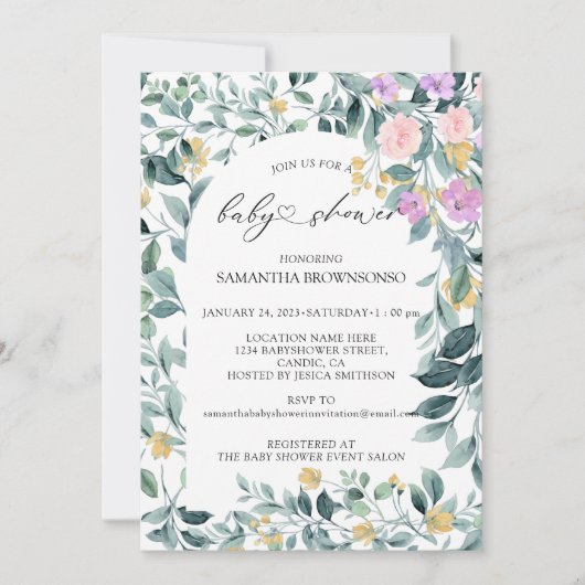 フローラの緑の予算の赤ちゃんシャワー 招待状 (正面)