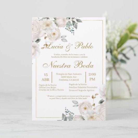 フローラの緑の結婚式招待状 スペインの 招待状 (スタンド正面)