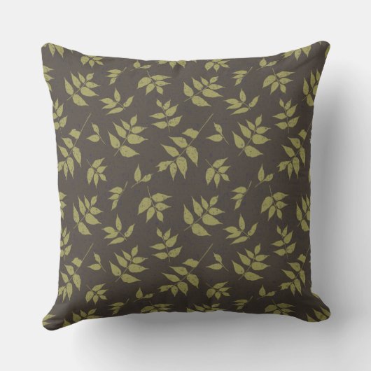フローラの緑の藤葉の花が茶色に揺れる クッション (裏面)