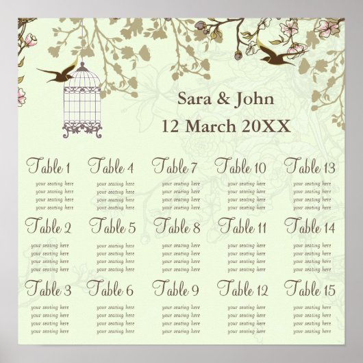 フローラの緑の鳥のケージ、愛の鳥のシーティングチャート ポスター (正面)
