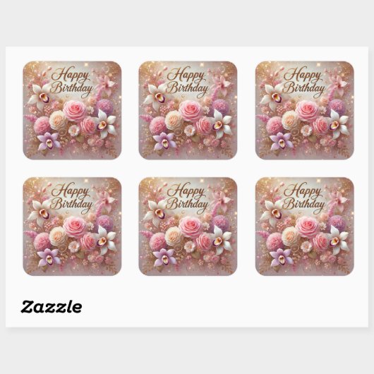 フローラの美しい誕生日シール スクエアシール (シート)
