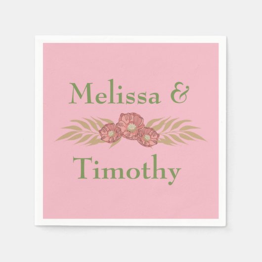 フローラの背景がピンク スタンダードカクテルナプキン (正面)