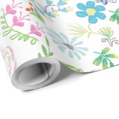 フローラの背景カラフルの刺繍花 ラッピングペーパー (ロールコーナー)
