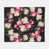 フローラの背景ダールのペニーズはピンクと白 フリースブランケット (正面(横))