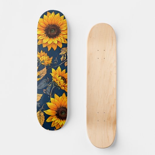 フローラの至福:ひまわりのアートワーク スケートボード (正面)