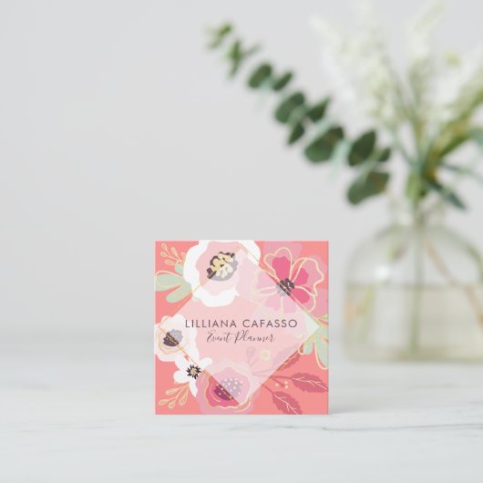 フローラの花と葉のブティックのフレーム スクエア名刺 (スタンド正面)