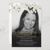 フローラの花の黒白の写真葬儀 招待状 (正面/裏面)