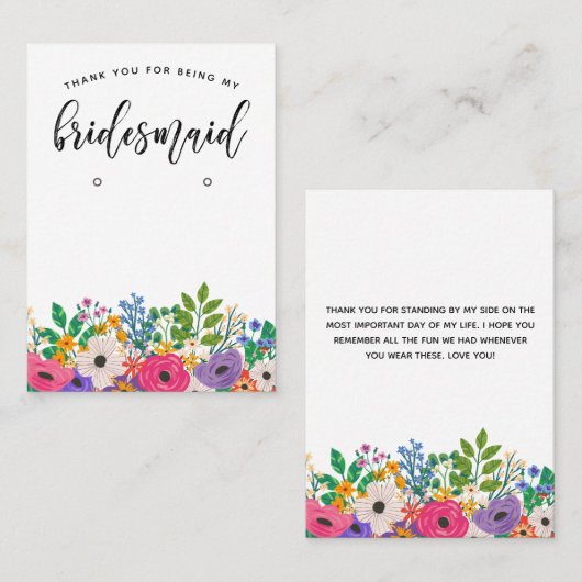 フローラの花嫁介助者ありがとうイヤリングディスプレイ 名刺 (正面/裏面)