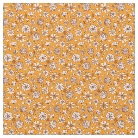 フローラの花模様（オレンジ色） ファブリック (クローズアップ)