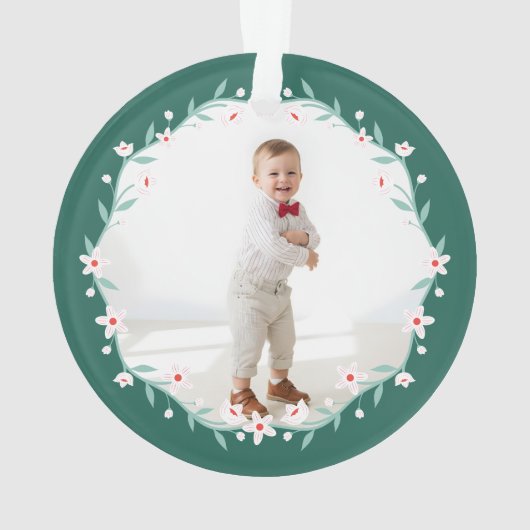 フローラの葉のエレガント紋付き緑の写真 オーナメント (裏面)