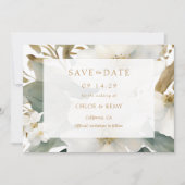 フローラの葉の水の色の結婚式の日付を保存 招待状 (正面)