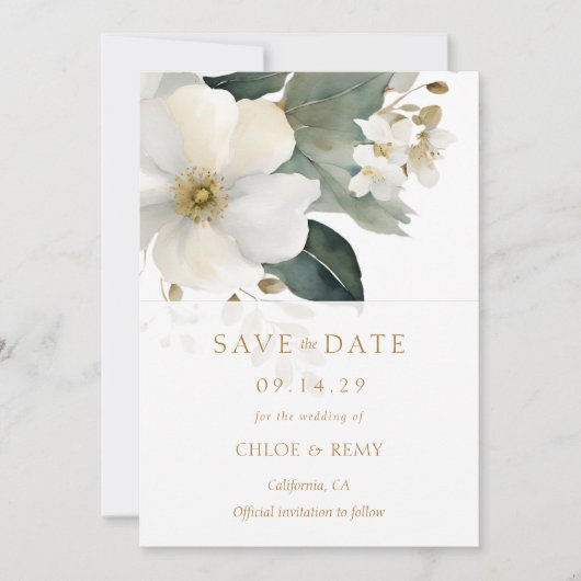 フローラの葉の水の色の結婚式の日付を保存 招待状 (正面)