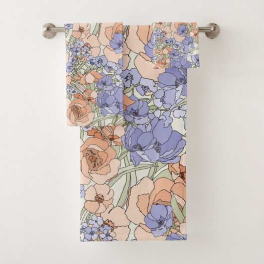 フローラの葉の花バラベージュクリームパープル バスタオルセット (インサイチュ)
