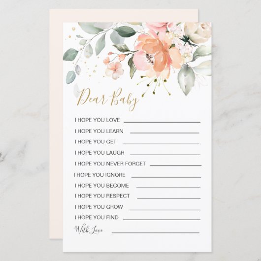 フローラの葉の願いベビーゲーム紙シート (正面/裏面)