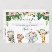 フローラの葉サファリベイビーシャワーサンキューカード 招待状 (正面/裏面)
