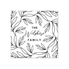 フローラの葉芽手描きリースファミリ名 ラバースタンプ