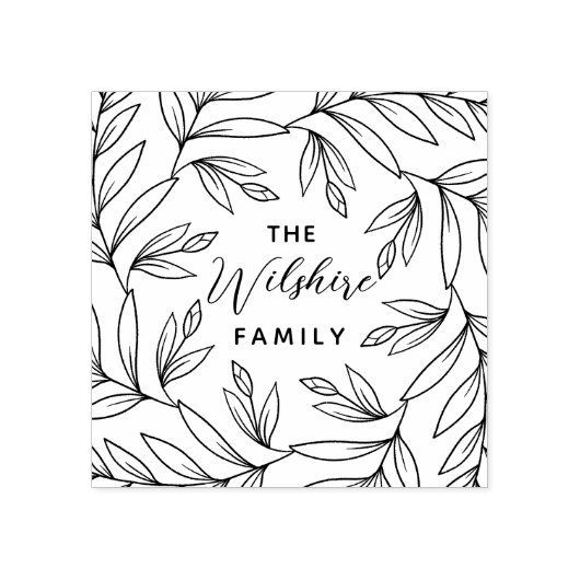 フローラの葉芽手描きリースファミリ名 ラバースタンプ (インプリント)