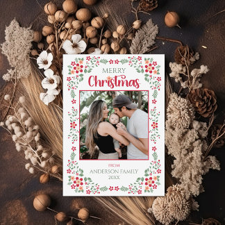 フローラの葉Two Photo Merry Christmas シーズンカード