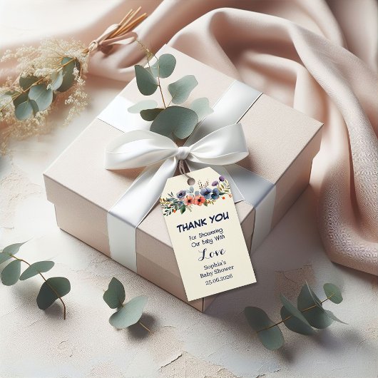 フローラの赤ちゃんシャワーメッセージカードカスタム – ありがとうございます ギフトタグ
