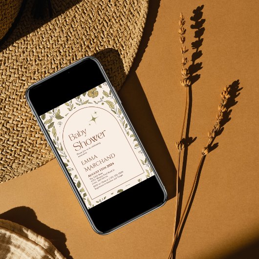 フローラの赤ちゃんシャワー招待緑のボヘミア 招待状