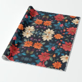 フローラの赤と青の黒 ラッピングペーパー (アンロールド)