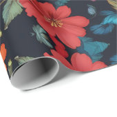 フローラの赤と青の黒 ラッピングペーパー (ロールコーナー)