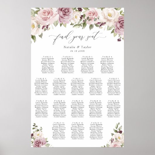 フローラの赤面17テーブル結婚の座席表 ポスター (正面)