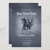 フローラの輝きの様式化ユニコーン。 招待状 (正面/裏面)