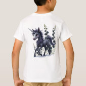 フローラの輝きの様式化ユニコーン。 Tシャツ (裏面)