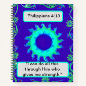 フローラの輝き：ピリピ4:13スカイブルーと太陽 ノートブック (正面)